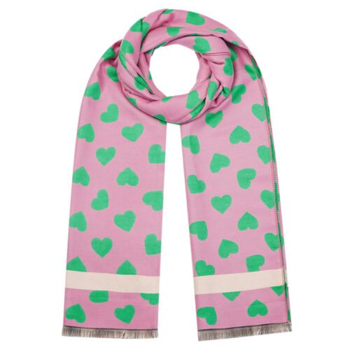 Sjaal happy hartjes roze groen